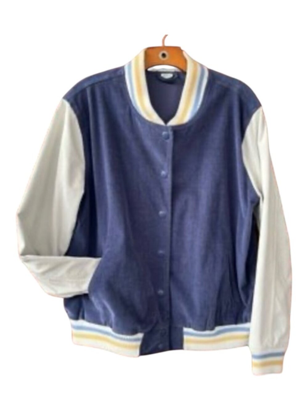 Aerie Corduroy Varsity Bomber Jacket Small Blue with cream sleeves ECU